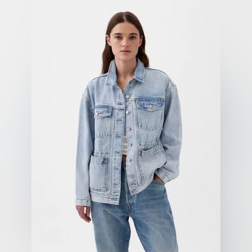 GAP oversized trucker workwear blue y2k work Denim shacket‎ utility chore Jacket